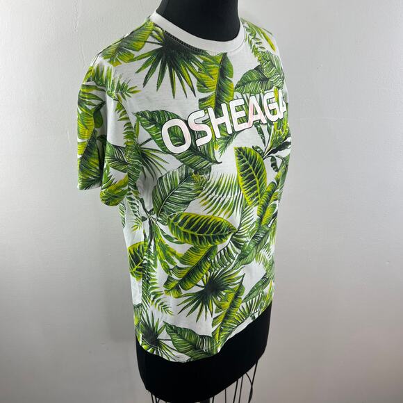 Osheaga White Green Top FESTIVAL Tropical Leaf Graphic Crew Neck Classic Size XS - Picture 5 of 10